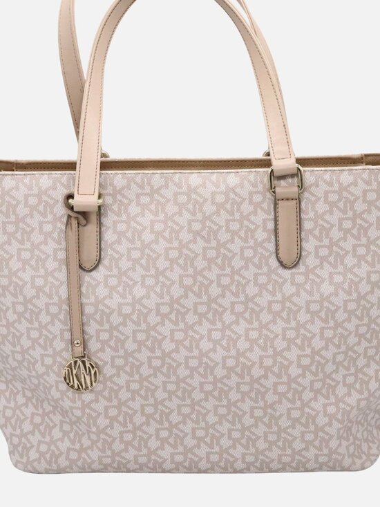 Dkny Handbags - DKNY Tan / Cream Monogram Logo Satchel Tote Gold Hardware Shoulder Bag